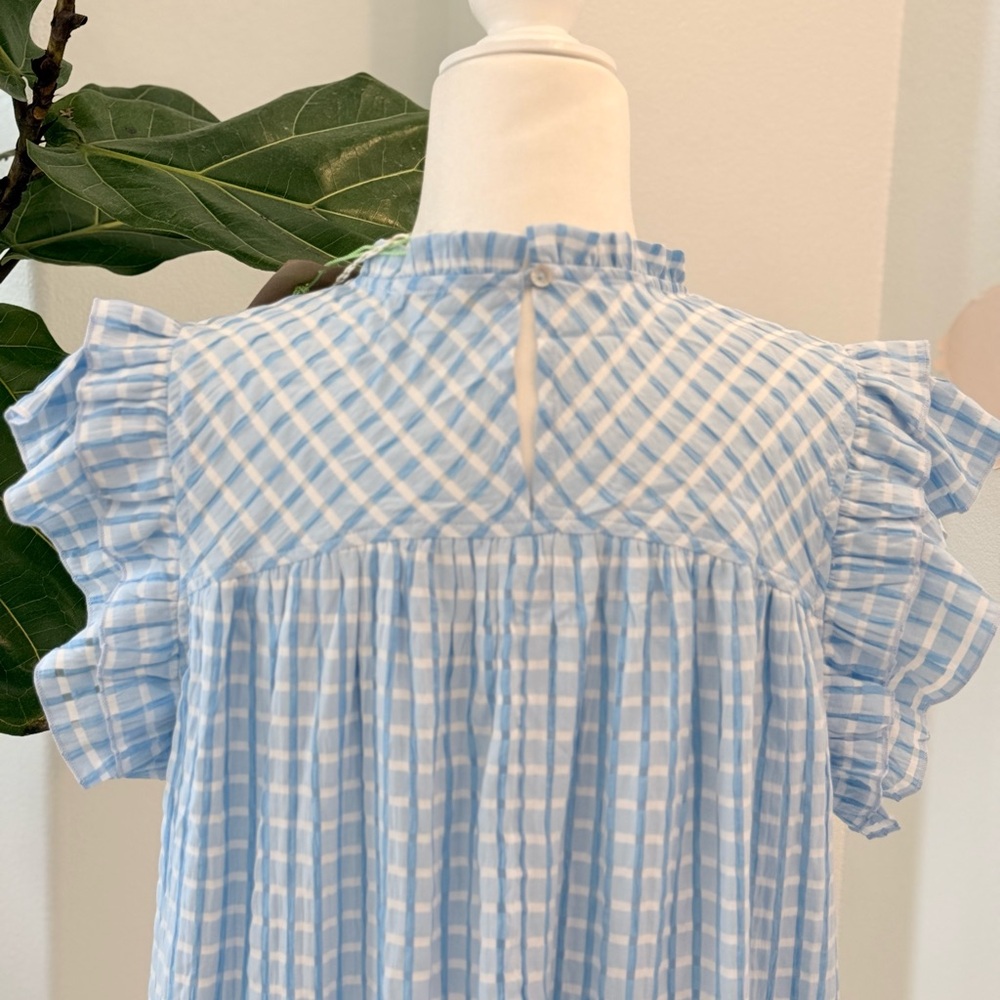 Umgee Blue and White Gingham Ruffle Sleeve Blouse - Picture 3 of 3